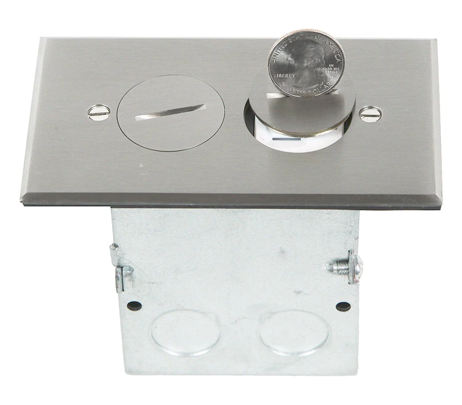 Enerlites 975506-SS Floor Box 1 Gang Electrical Outlet Kit Rectangular 20A Tamper / Weather Resistant Receptacles, Junction Box Included, UL Listed Stainless Steel