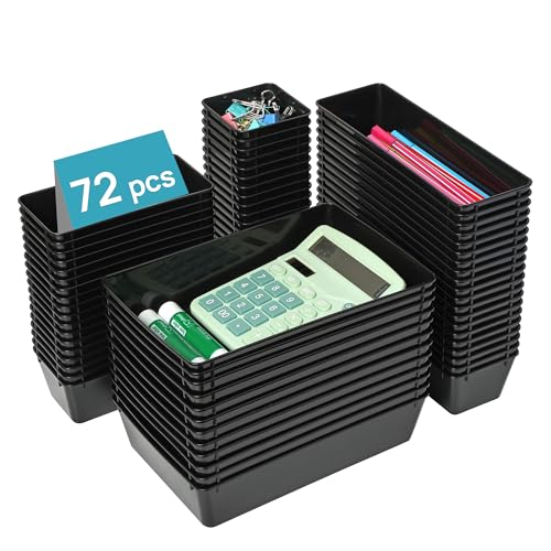 Vtopmart 72 PCS Clear Plastic Drawer Organizers Set, 4-Size Versatile Bathroom and Vanity Organizer Trays, Non-Slip Storage Containers for Makeup, Jewelries, Bedroom，Kitchen Utensils and Office