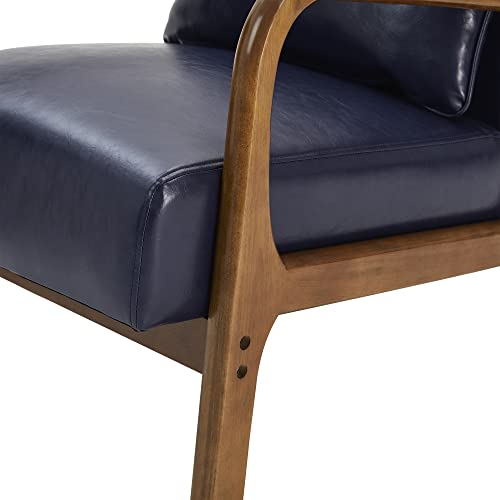 Glitzhome 2 Set Mid Century Black Accent Armchair, Single Reading Armchair PU Leather Lounge Chair with Walnut Ruberwood Frame