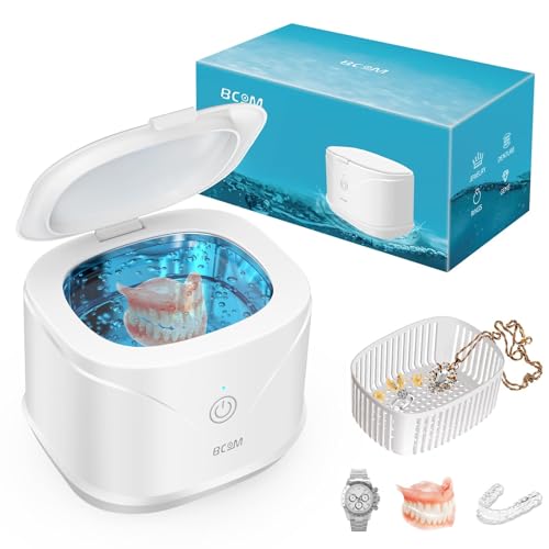 BCOM Ultrasonic Retainer Cleaner, Retainer Cleaner Machine 46kHz, Professional Portable Ultrasonic Jewelry Cleaner for Dental Retainer Pod, Mouth Guard, Watch, Ring, Jewelry - Household Use, White