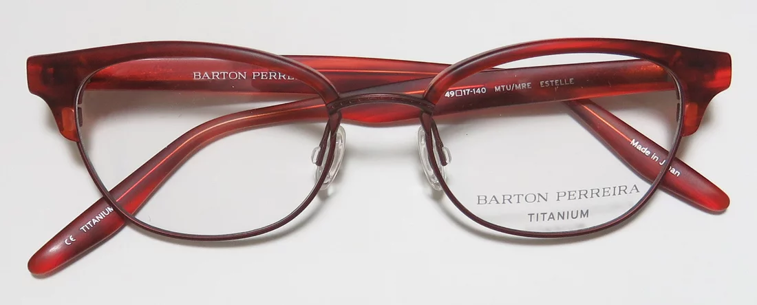 NEW BARTON PERREIRA ESTELLE WOMENS/LADIES CAT EYE FULL-RIM TITANIUM MATTE RED CAT EYES HIP TITANIUM FRAME DEMO LENSES 49-17-140 EYEGLASSES/GLASSES