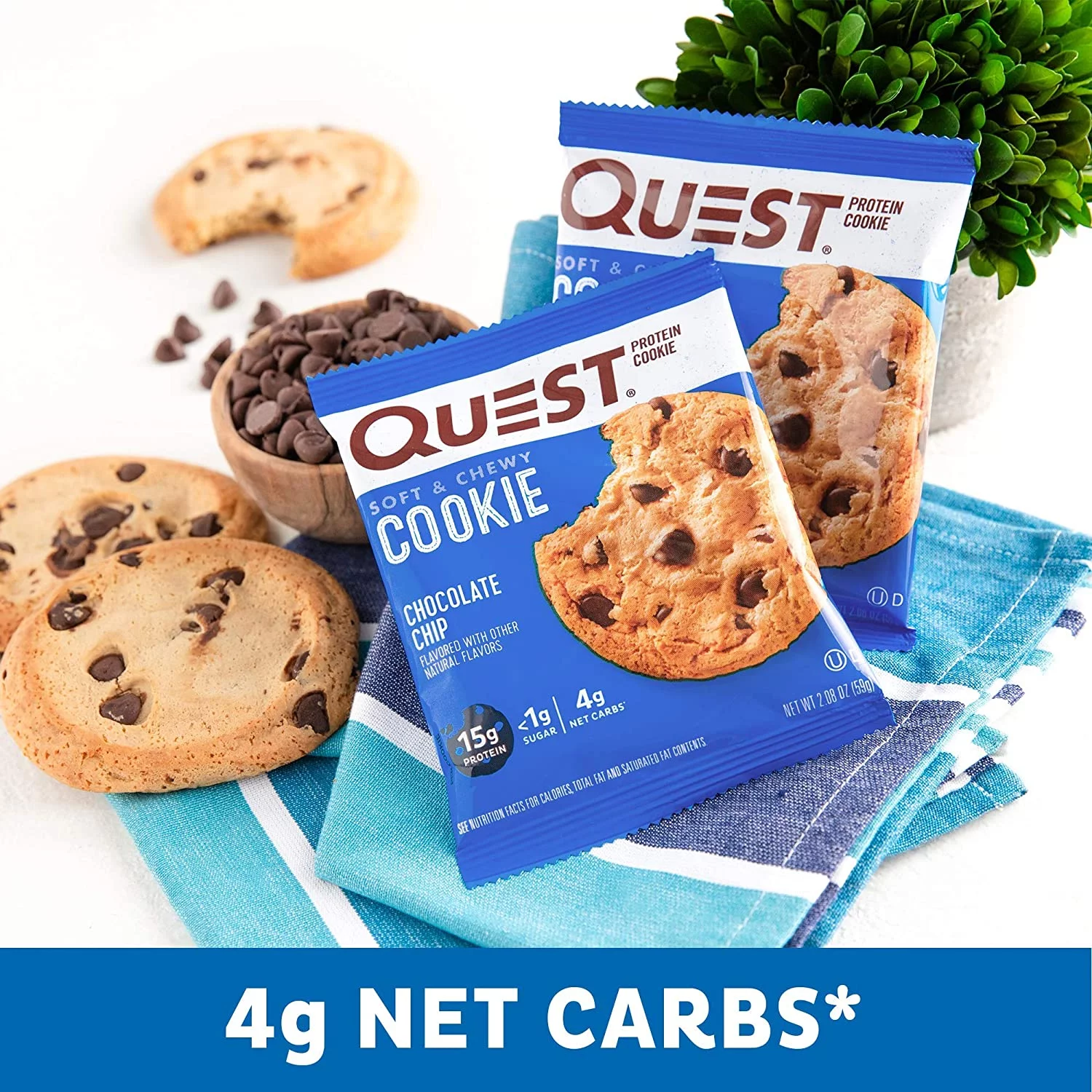 Quest Nutrition Chocolate Chip Protein Cookie, Keto Friendly, High Protein, Low Carb, Soy Free, 12 Count 