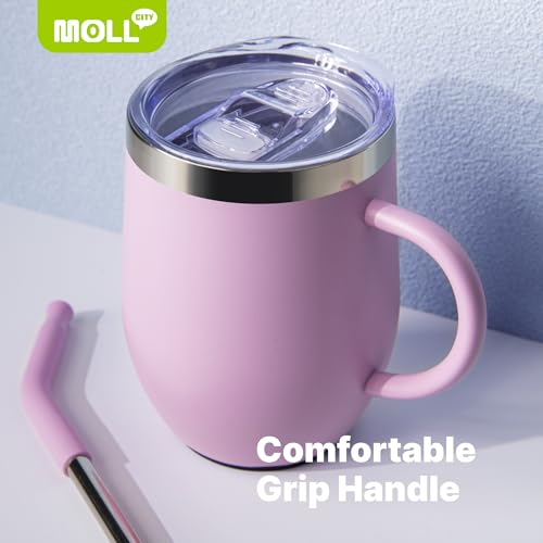 Tumbler with Lid and Straw-12 oz Stainless Steel Double Wall Vacuum Insulated Tumbler Cup with Handle (Canyon Red-Sky Blue)