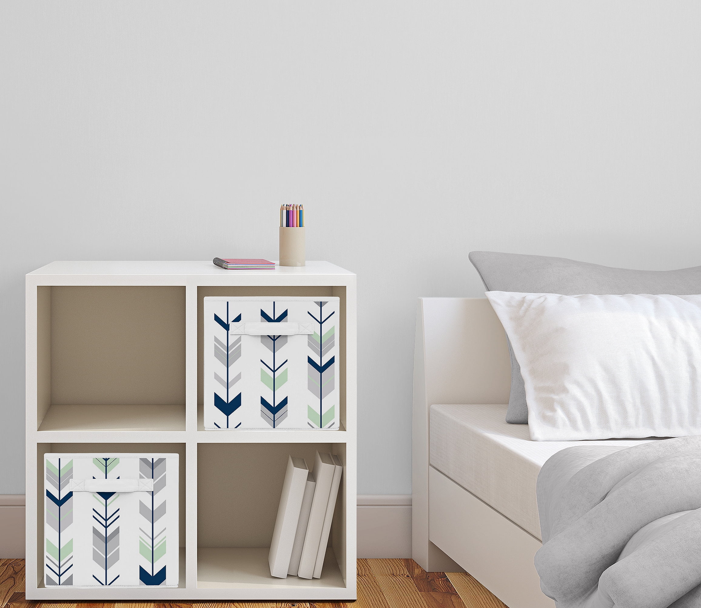 Mod Arrow Grey Navy Mint Fabric Storage Bins (Set of 2) by Sweet Jojo Designs