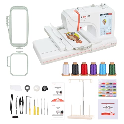 EOC05 Embroidery Machine 4 x 9.25 Inch Large Hoop Embroidery Area,Computerized Embroidery Machine with 7 Inch LCD Color Touchscreen,USB,with Starter Bundle Machine Embroidery for Beginners