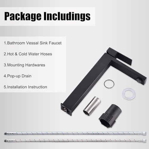 Friho Single Handle Matte Black Tall Bathroom Vessel Sink Faucet, Modern Vanity Basin Mixer Tap Bathroom Sink Faucet with Drain Pop up&Water Hoses, FRDC17914B
