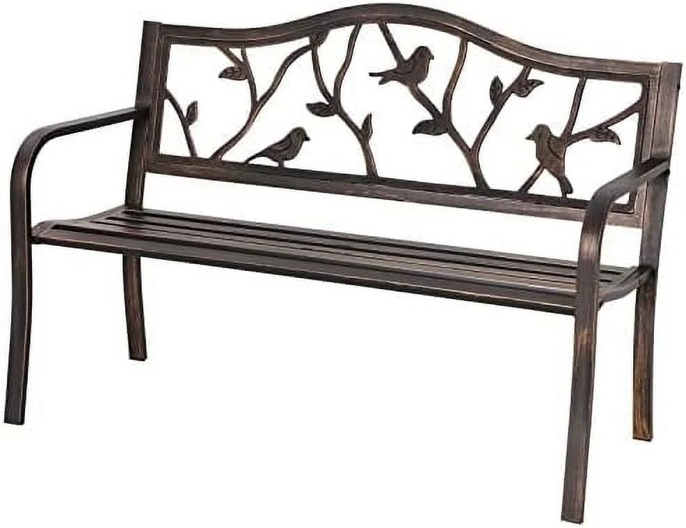 YZboomLife Sophia & William 50\u2018\u2019 Outdoor Garden Bench Patio Park Bench  Cast Iron Metal Frame  with Floral Design Backrest for Porch Yard Lawn Deck  Black