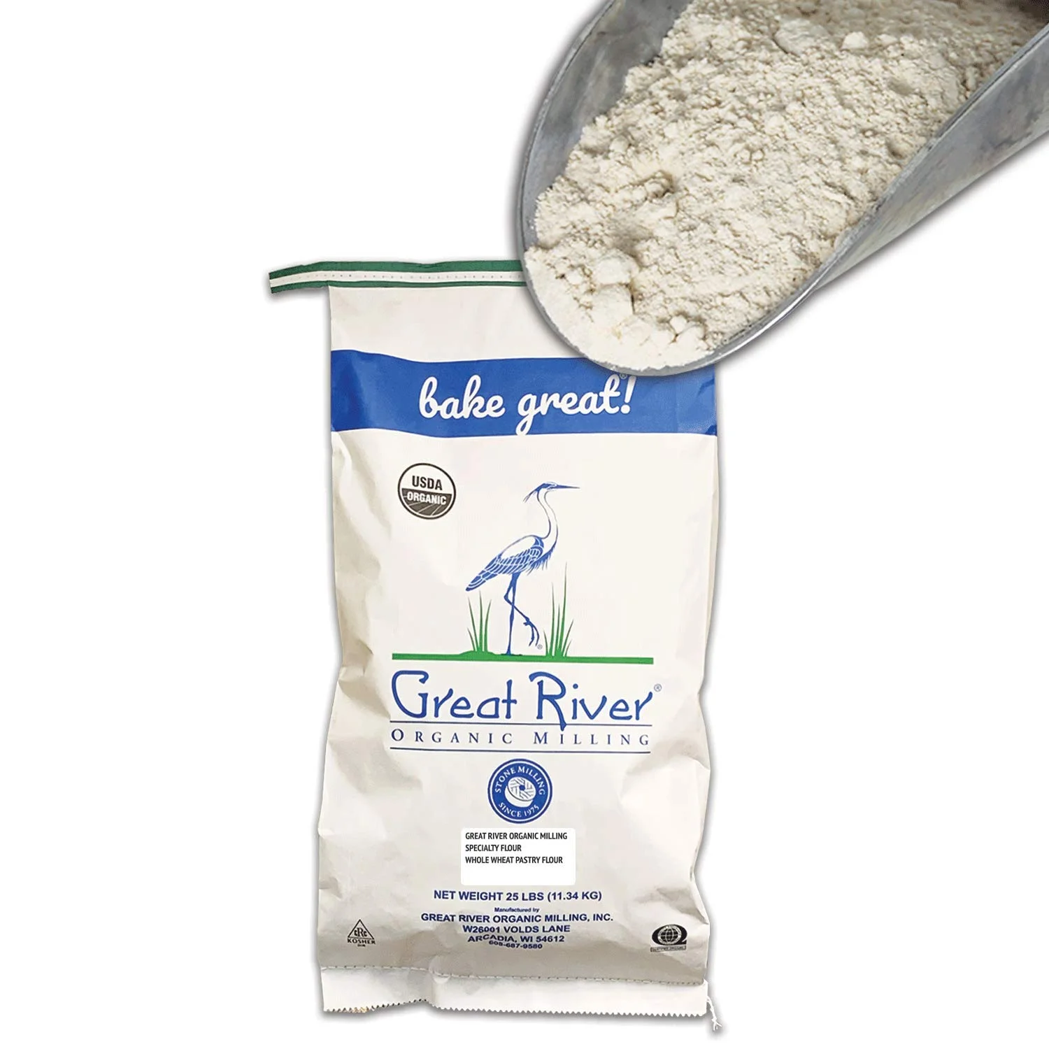 great river organic milling, specailty flour, whole wheat pastry flour, stone ground, organic, 25-pounds (pack of 1)