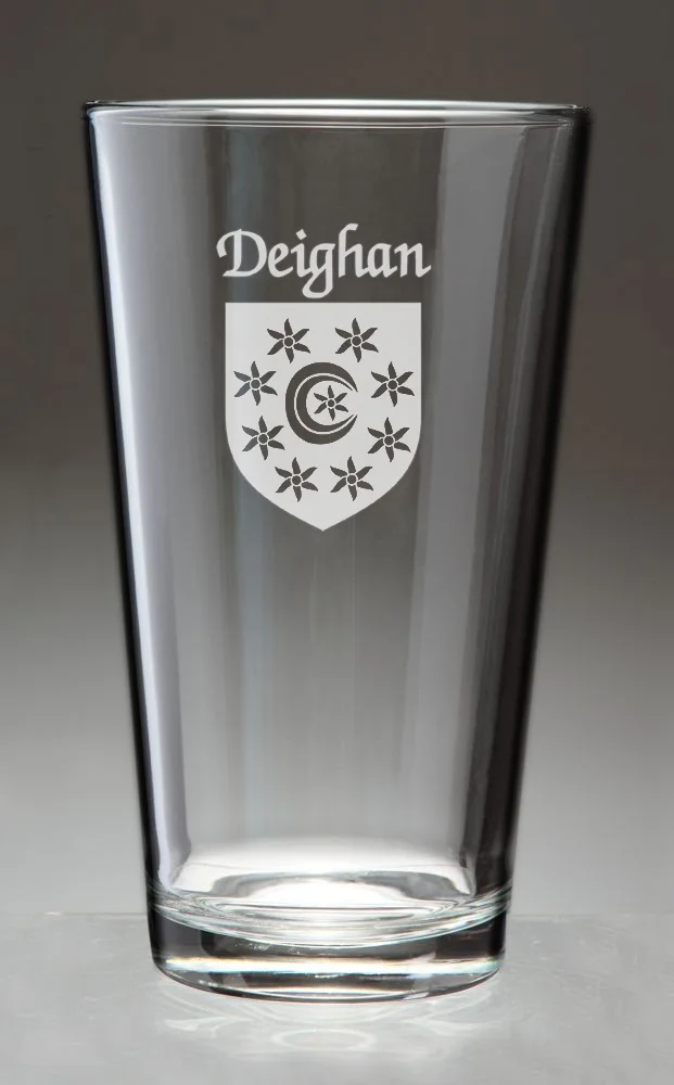 Deighan Irish Coat of Arms Pint Glasses - Set of 4 (Sand Etched)