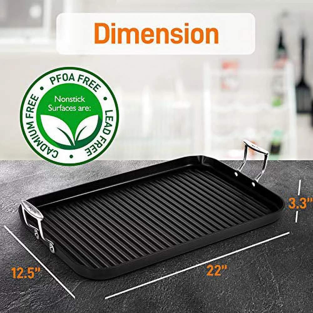 Nonstick Stove Top Grill Pan - PTFE/PFOA/PFOS Free Need two Burners 20