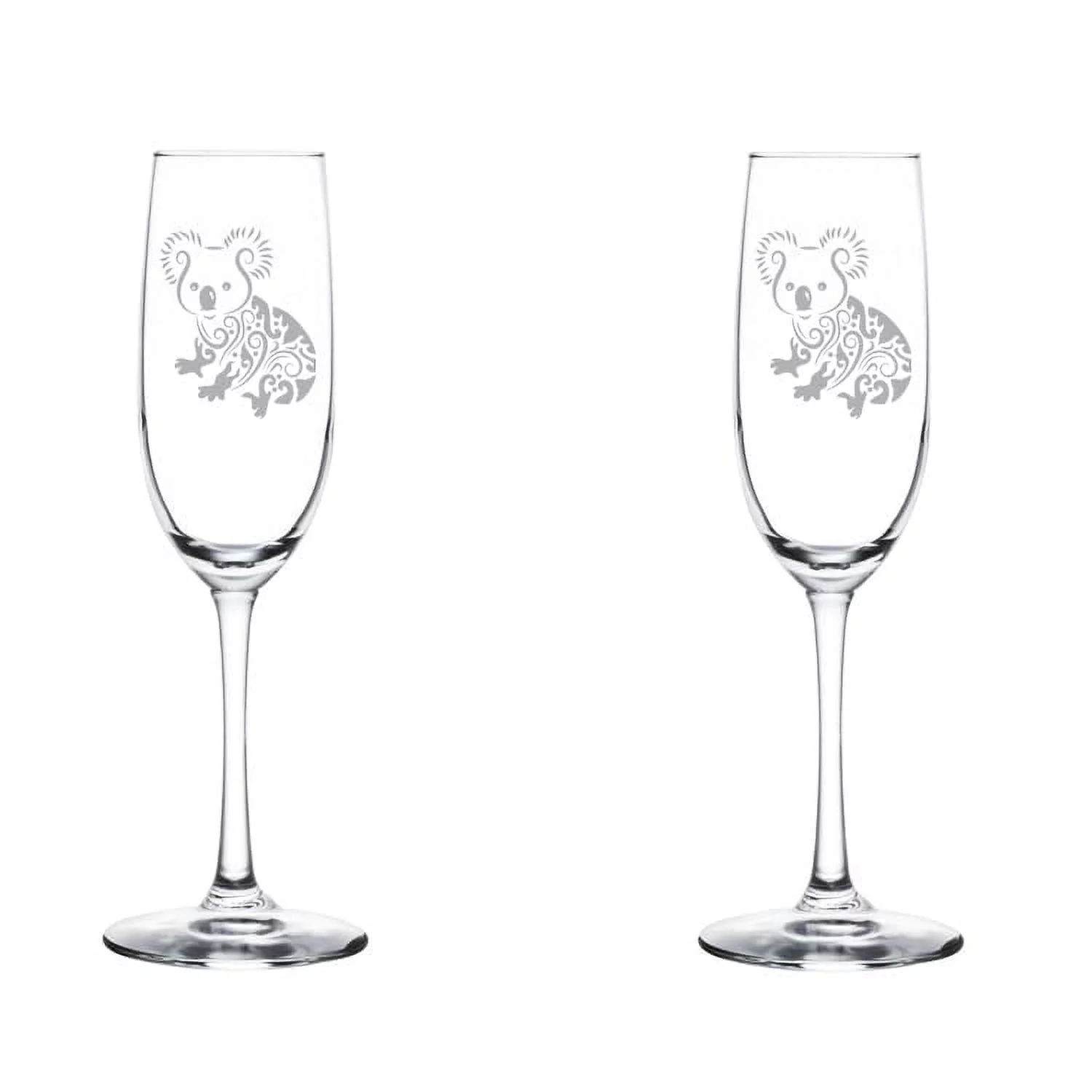 Set of 2 Glass Champagne Flutes Sparkling Wine Glasses Fancy Koala Bear (8 oz Stemmed)