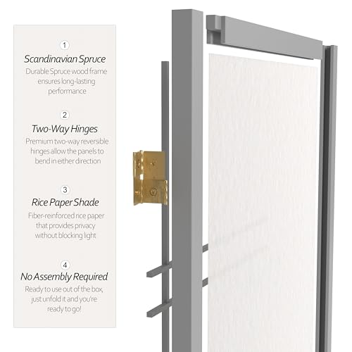 Red Lantern 6 ft. Tall Double Cross Shoji Screen-Grey-3 Panels Room Divider