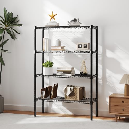 DUMOS 4 Tier Metal Wire Rack Shelf Heavy Duty Standing Shelves Adjustable Steel Closet Shelving Unit Organizers and Storage for Kitchen Bathroom Pantry Office, 13.78
