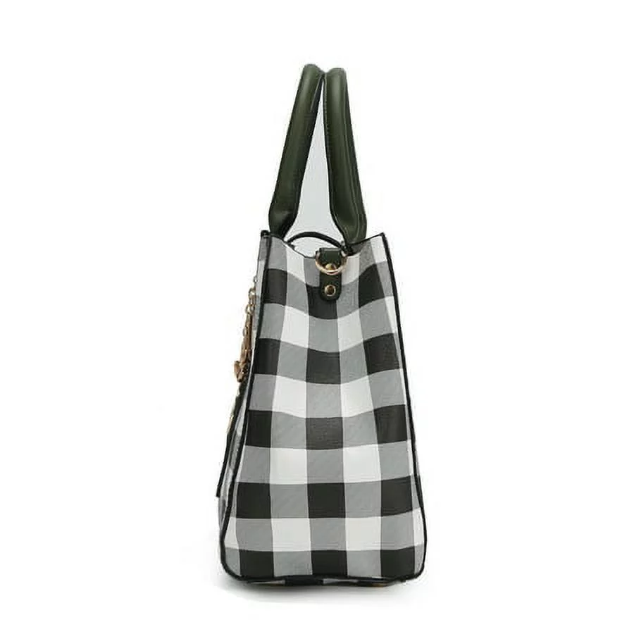MKF Collection Women's Vegan Leather Checkered Satchel Bag with Wallet 2 Piece Set by Mia K.