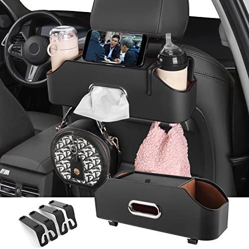 HOLDCY Car Back Seat Organizer with 2 Drink Cup Holder - Tissue Box and Storage Box Hook - Multi-functional Storage - Great for Kids and Travel