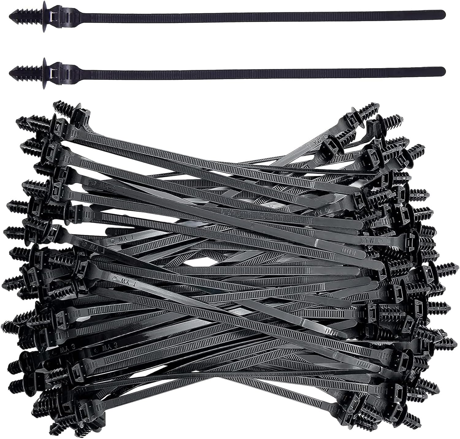 100 PCS Car Buckle Cable Tie, Adjustable Zip Cable Ties, Nylon Push Mount Self Locking Assortment, Auto Parts Combination, Universal for Cars Boat Trailer (Black)