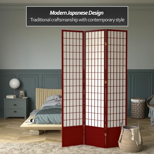 Red Lantern 7 ft. Tall Window Pane Shoji Screen-White-3 Panels Room Divider