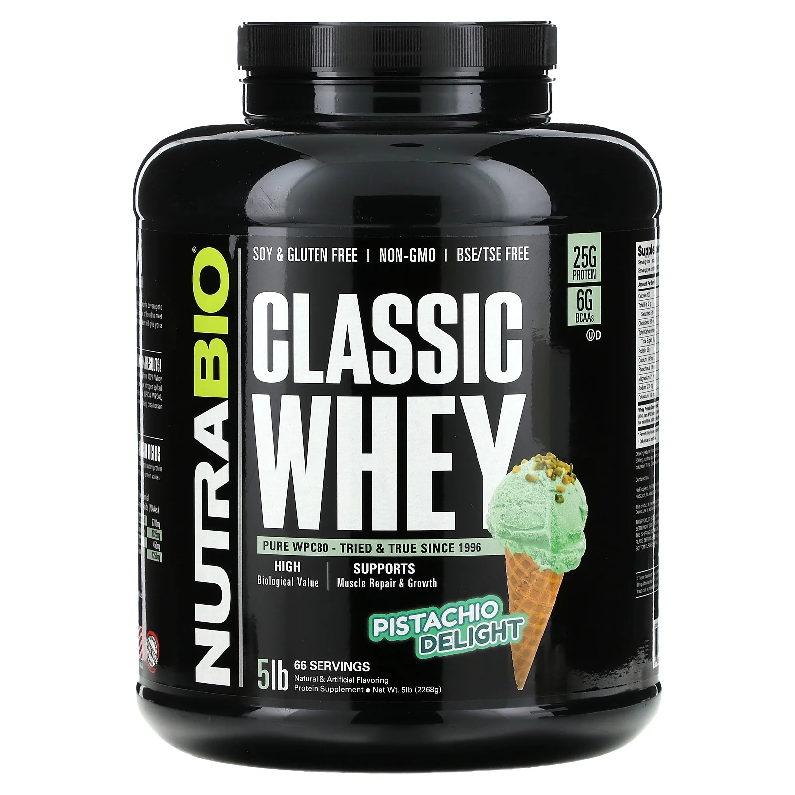NutraBio Classic Whey Protein, Pistachio Delight, 5 lb (2,268 g)