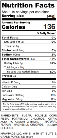 Krampade Fiber 2K High Soluble Fiber, High Potassium, Magnesium Drink Powder Mix (Lemon-Lime, 19 Serving Bulk Pouch)