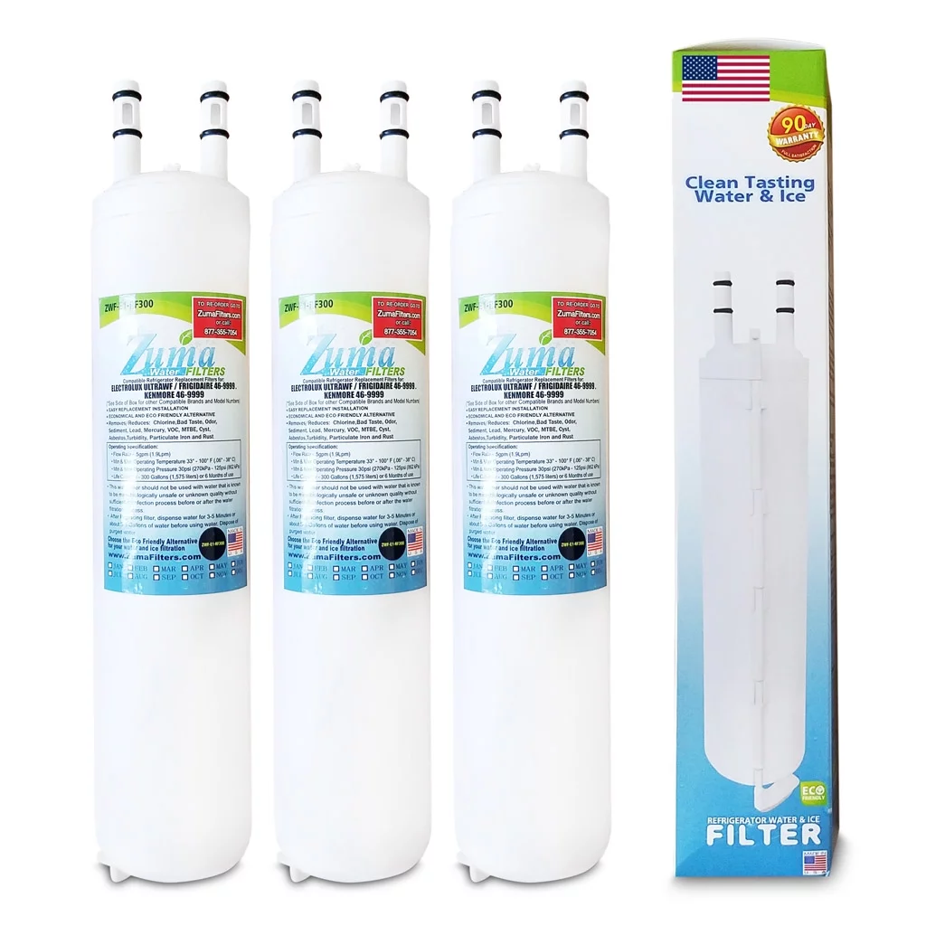 ZUMA Brand , Water and Ice Filter , Model # ZWFE1-RF300 , Compatible with Kenmore® 46-9999 - 3 Pack - Made in U.S.A.