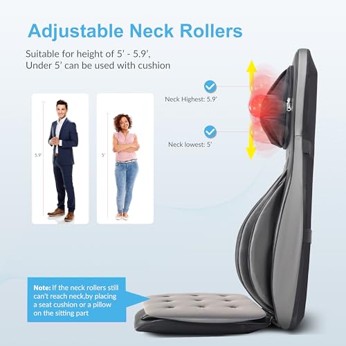 COMFIER Massager Chair with Heat, Shiatsu Neck Back Massager Portable with Compress & Rolling,Massage Chair Pad for Full Back, Neck & Shoulders,Full Body Pain, Gray