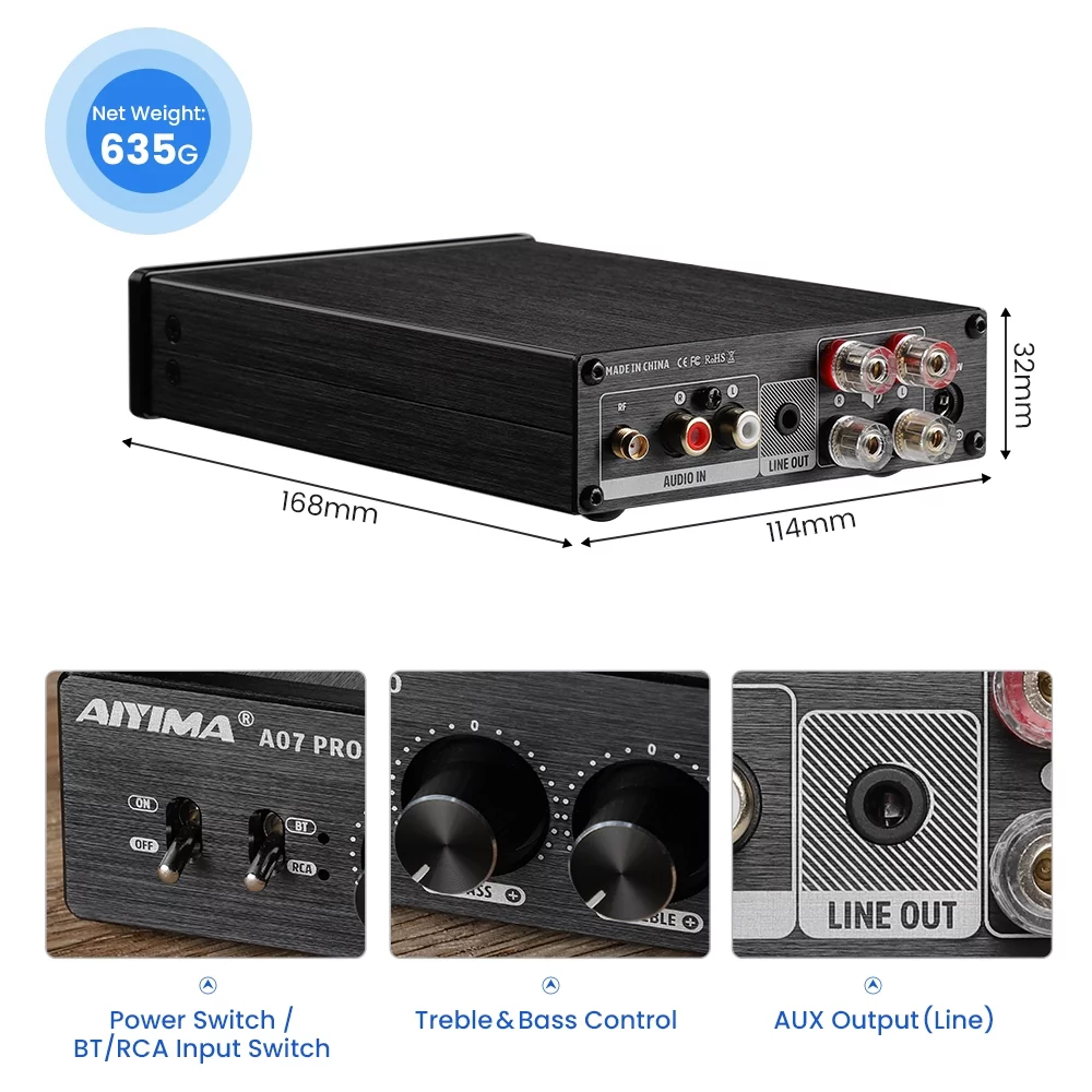 AIYIMA A07 PRO Bluetooth 5.2 Power Home Audio Amplifier 300Wx2 TPA3255 Wireless Stereo AMP