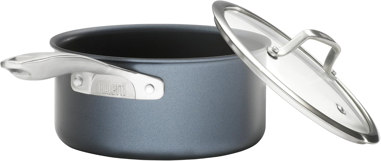 Bialetti Sapphire Hard Anodized Nonstick 10-Piece Oven-Safe Cookware Set, Gray - 10-Piece Set, Hard Anodized Aluminum, Nanotec-Infused Nonstick Surface, Stainless Steel Handles, Versatile, Oven-Safe