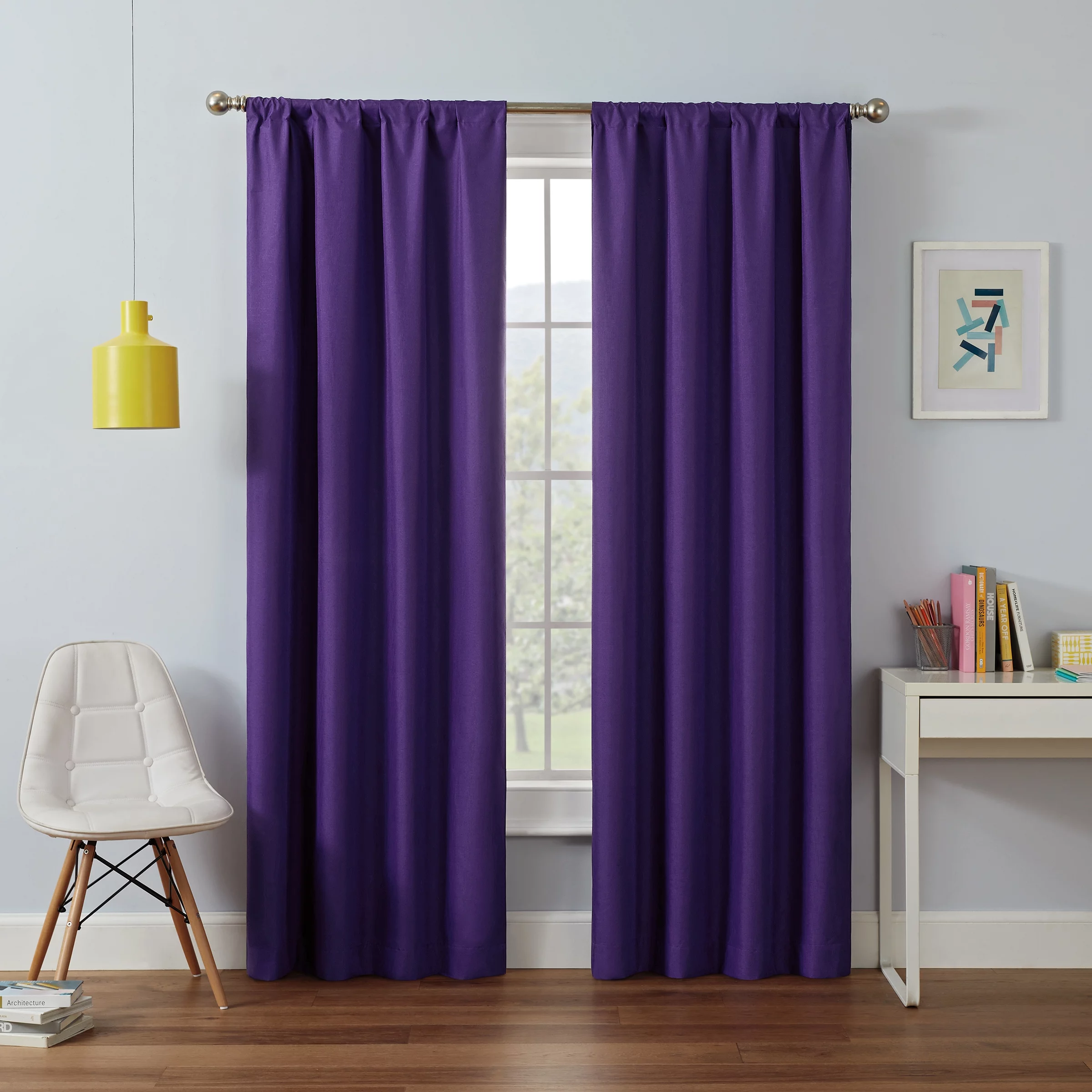 Eclipse Dayton Solid Blackout Rod Pocket Energy-Efficient Curtain Panel, Purple, 42