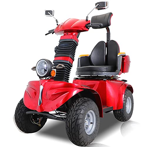 1000W Heavy Duty 4 Wheel Mobility Scooters 500lbs Weight Capacity, Powered Mobility Scooters for Seniors & Adult, 3 Speed Control Mobility with Adjustable Seat & Lazy Back, Red