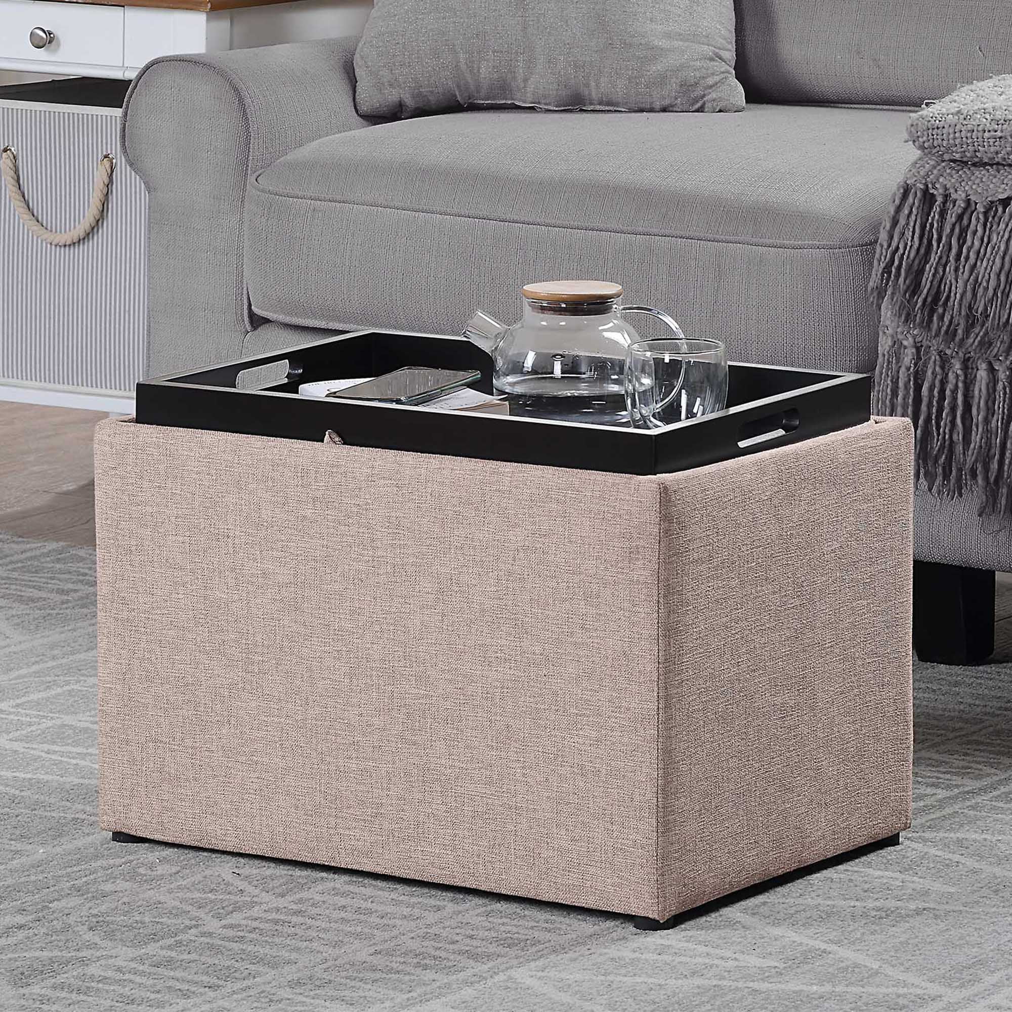 Convenience Concepts Designs4Comfort Accent Storage Ottoman with Reversible Tray, Tan Fabric