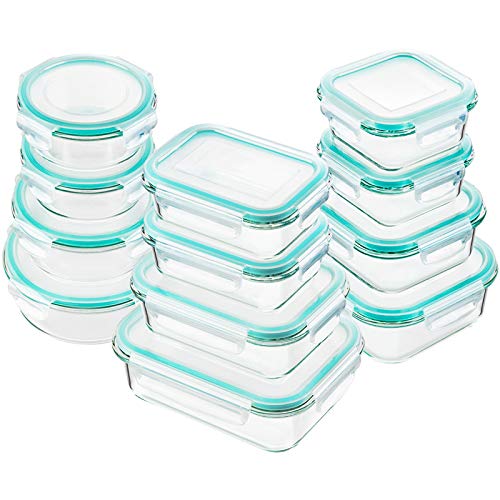 Bayco Glass Food Storage Containers, [24 Piece] Airtight Meal Prep Bento Boxes, BPA Free & Leak Proof (12 lids & 12 Containers) - White