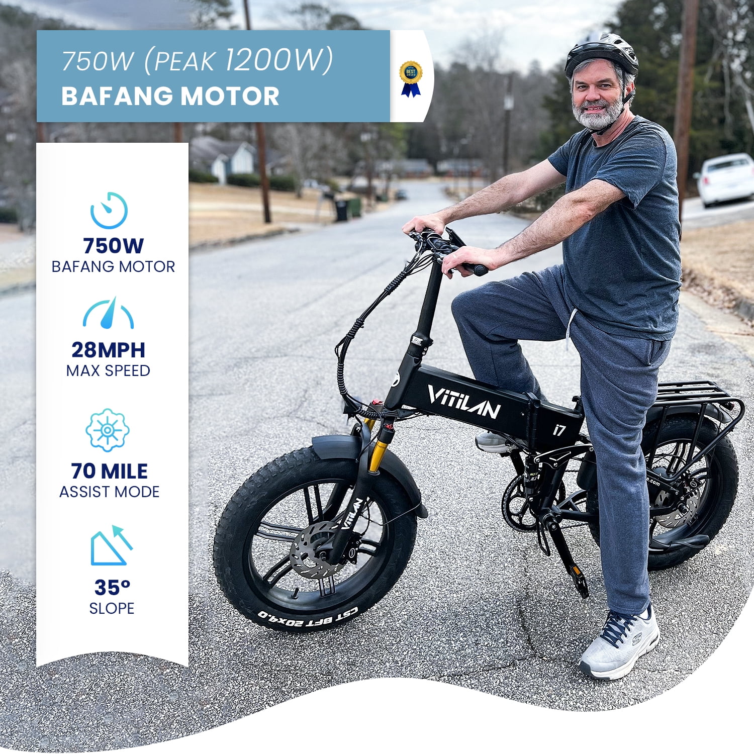 VITILAN i7 Pro 2.0 Folding Electric Bike for Adults, 28MPH 70 Miles Range 750W BAFANG Motor 48V 20AH Removable SAM-Sung Battery, 20” x 4.0