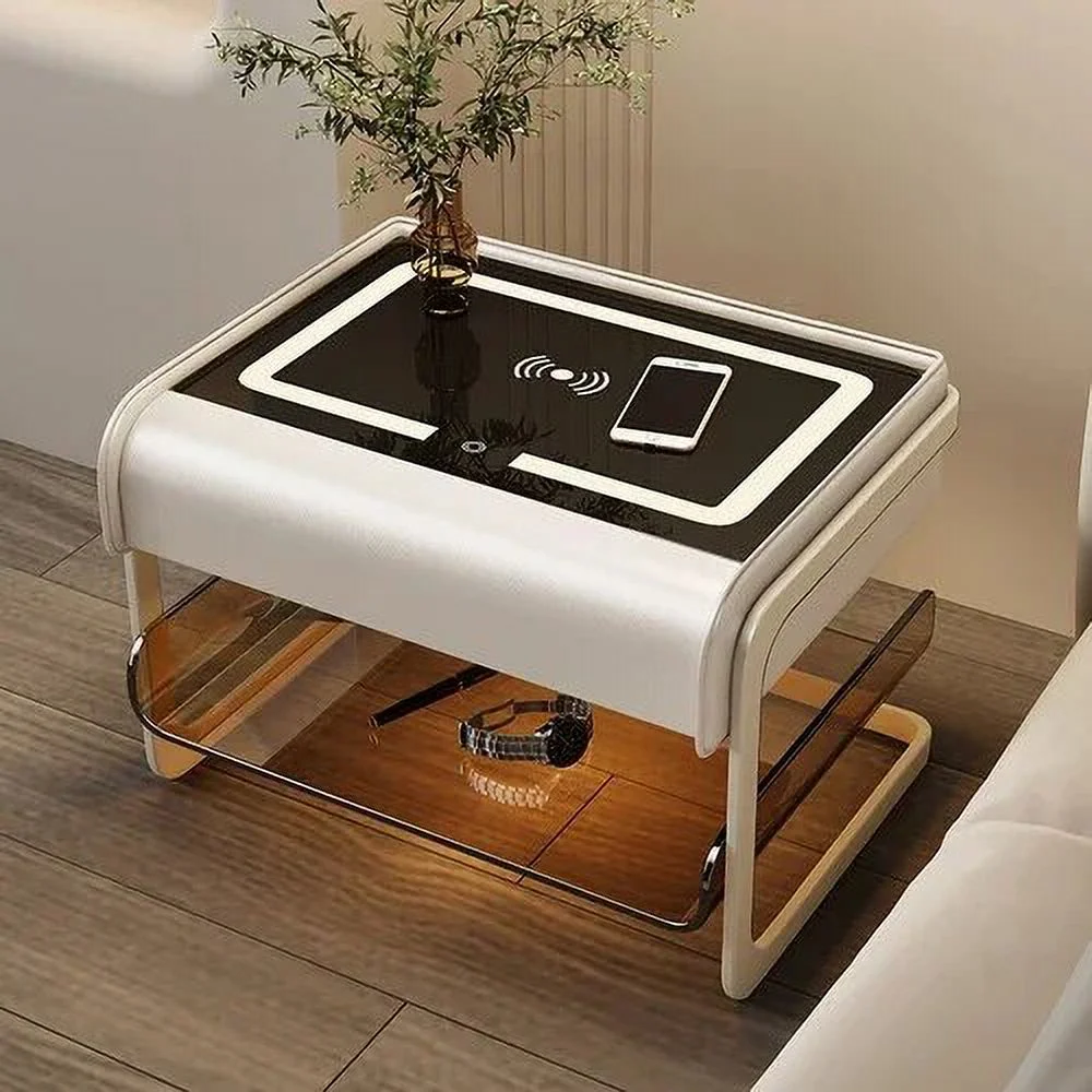 Smart Bedside Table Modern Simple Bedroom Luxury Nightstands Multifunctional Acrylic Wireless Charging Home  Furniture WKNS