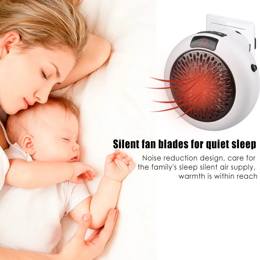 JLLOM 900W Plug in Electric Heater Fan Digital Thermostat Wall Sockets w/ Remote Timer