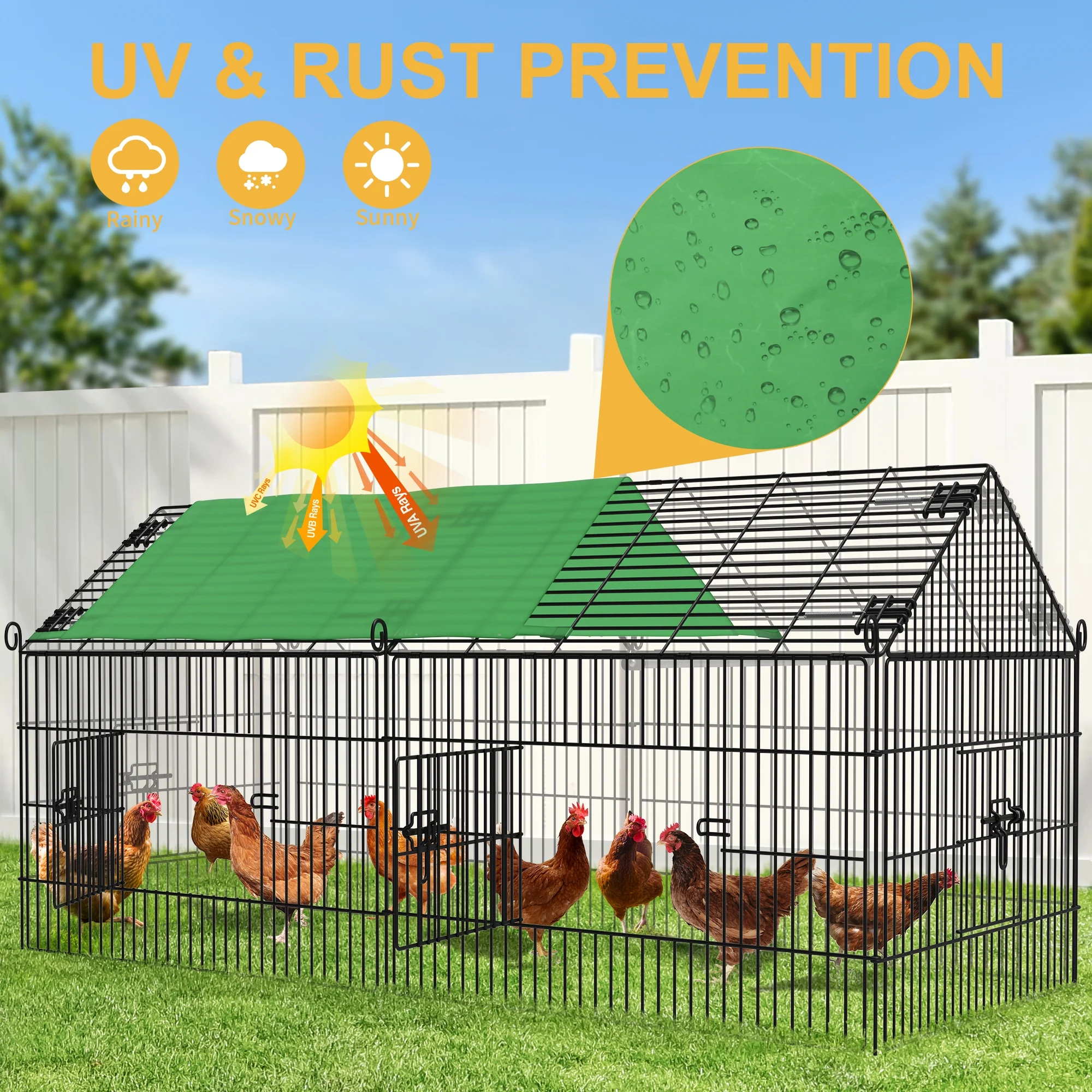 Dextrus 71-inch Metal Chicken Coop, Large Chicken Run Rabbit Pet Playpen with Waterproof Cover for Yard Backyard Farm