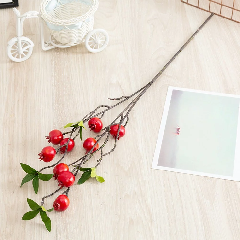 Yannee 9 heads Pomegranate Branch with Leaves,Artificial Flower Fake Plant Simulation Pomegranate Branch Fruit Flower Arrangement Shooting Props Home Wedding Party Decoration,Red(1 Pcs)