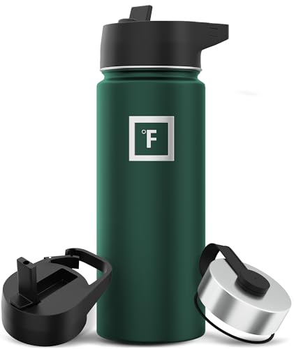 IRON °FLASK Camping & Hiking Hydration Flask with 3 Lids - Stainless Steel, Double Walled & Vacuum Insulated Water Bottle - Leak Proof & BPA Free (Midnight Black, Straw - 40 oz)