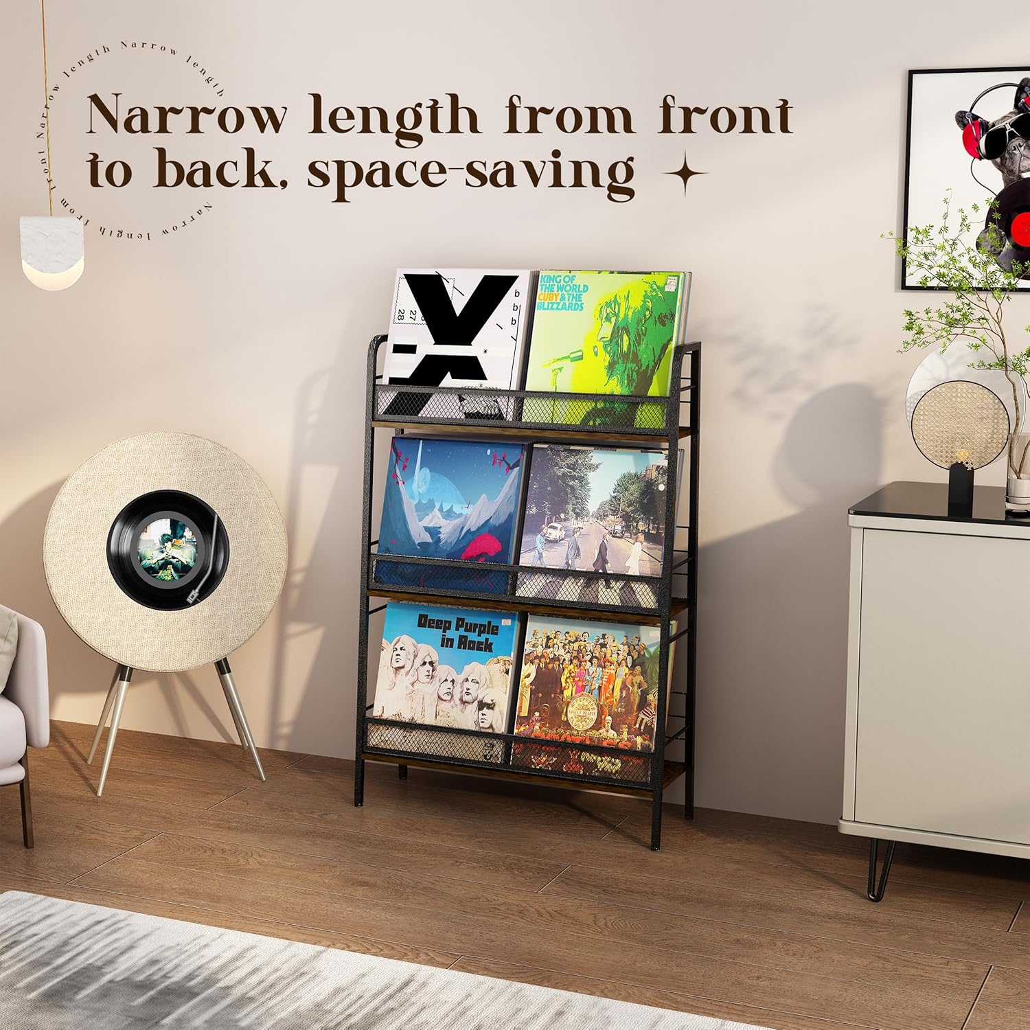 Vinyl Record Storage Holder 3 Tiers Large Capacity LP Records Rack Store About 150 Albums Solid Metal Frame Stable Quick Assembly, Suitable for LP Records,CD,DVD,Book,Magazine