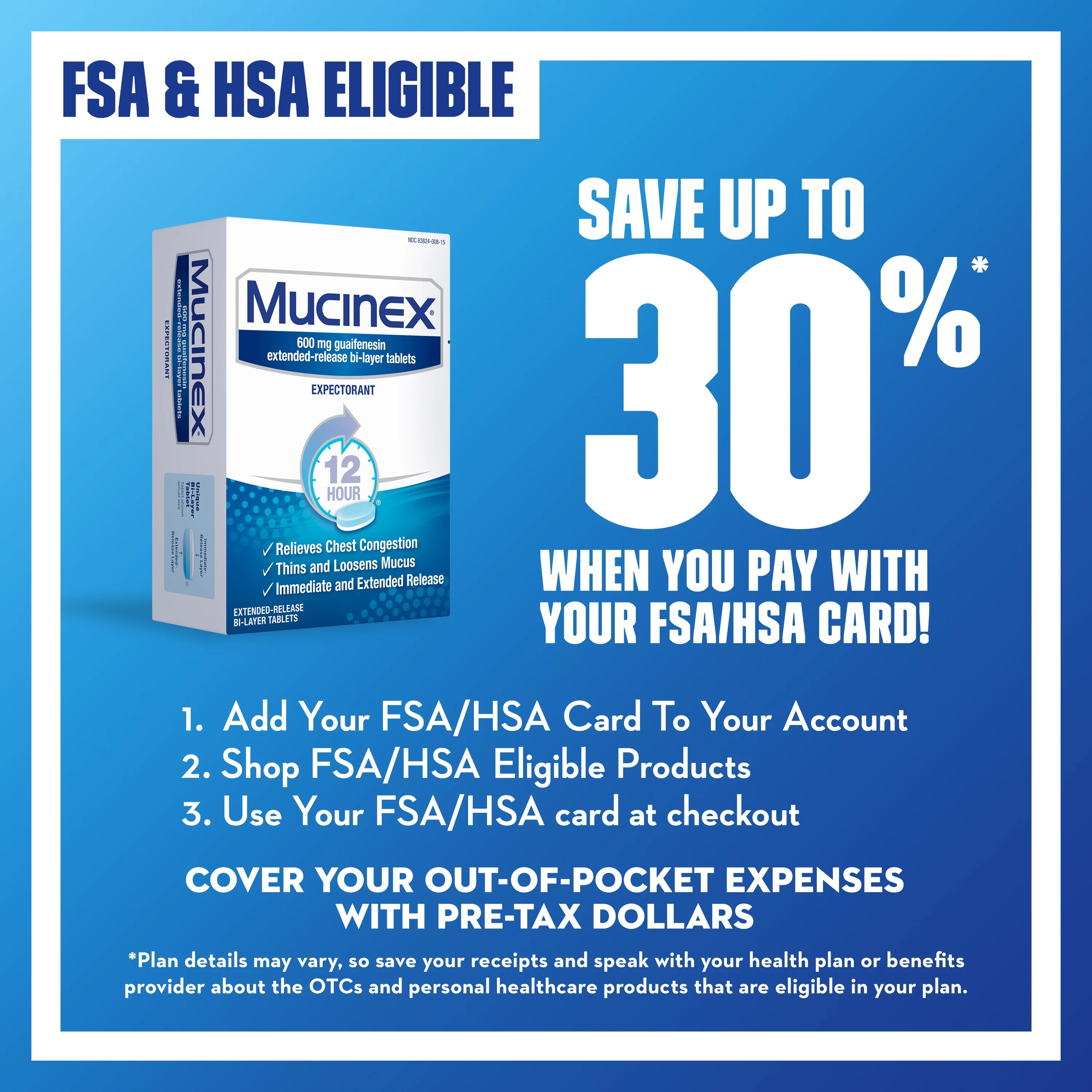 Mucinex 12 Hour Relief, Chest Congestion & Excess Mucus Relief, 100 Tablets