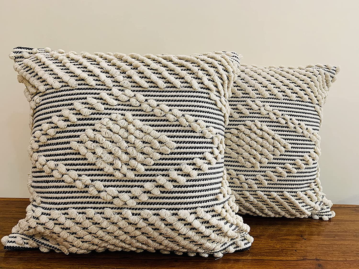 Nature4u Boho Decorative Tufted Throw Pillow Covers Handwoven Boho square Pillow Case for Bed Couch Sofa home decor, 18x18 (Set of 2)