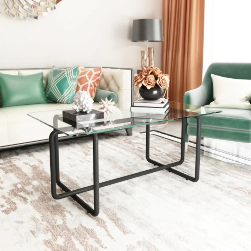 Modern Tempered Glass Coffee Table, Minimalist Style Table for Offices, Bedrooms, and Restaurants