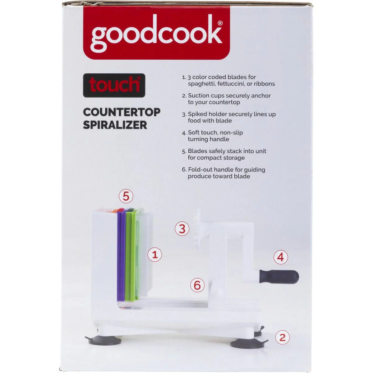 GoodCook Touch Counter Top Veggie Spiralizer with interchangeable blades, White