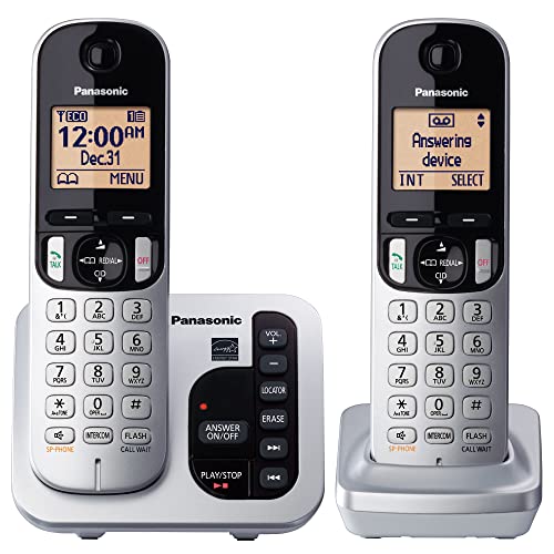 Panasonic Expandable Cordless Phone System with Answering Machine, Call Block and High Contrast Displays and Keypads - 1 Cordless Handset - KX-TGC220S (Silver/Black)