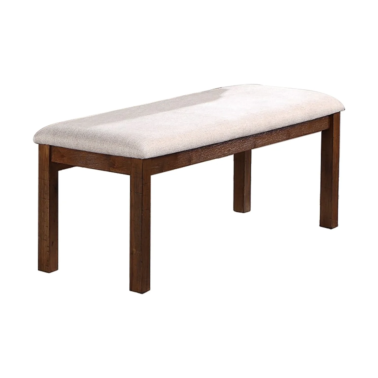 48 Inch Classic Fabric Upholstered Dining Bench, Pine Wood, Ivory and Brown- Saltoro Sherpi