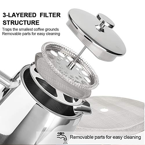 Secura French Press Coffee Maker, 50-Ounce, 304 Stainless Steel Insulated Coffee Press with Extra Screen