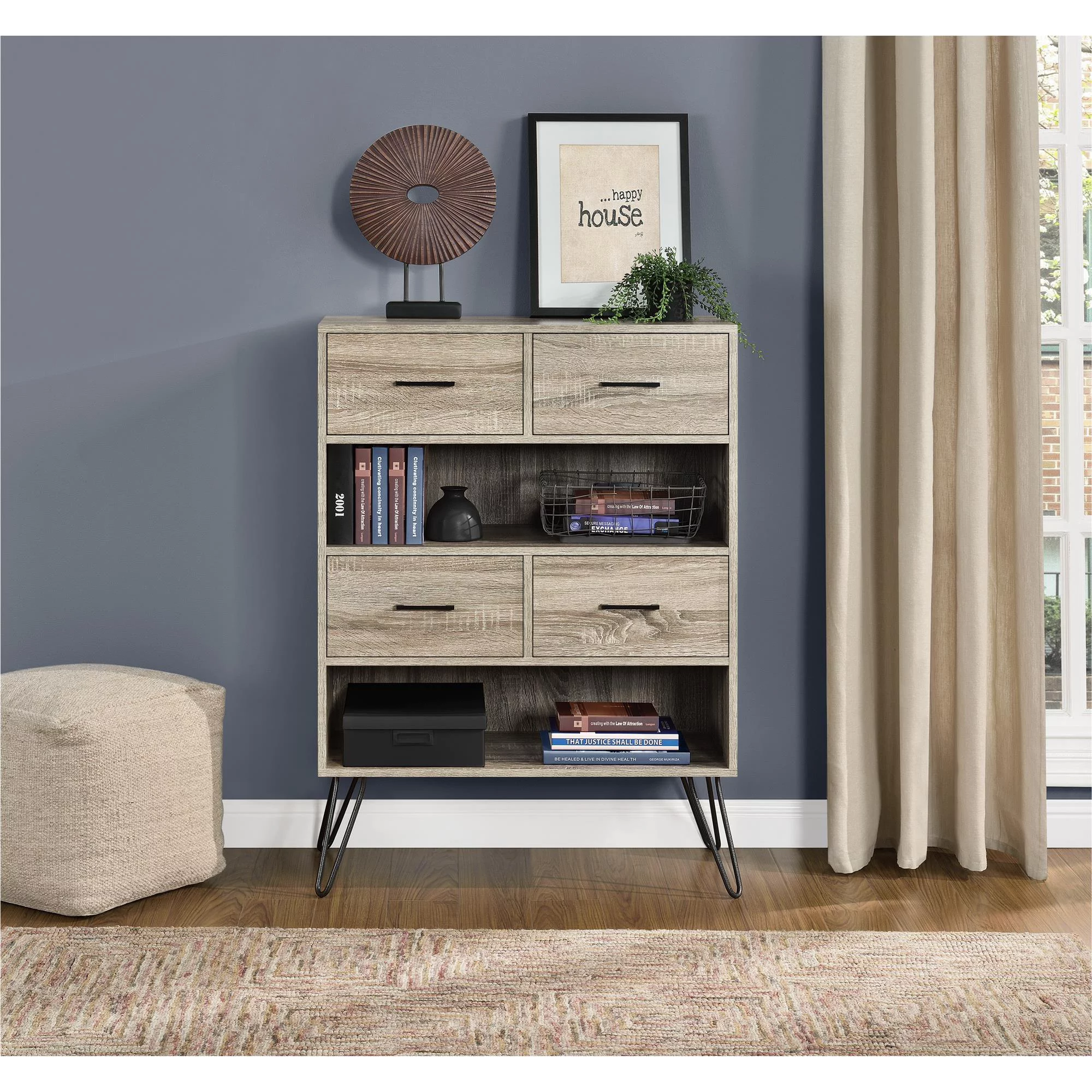 Ameriwood Home Landon Bookcase with Bins, Sonoma Oak/Gunmetal Gray