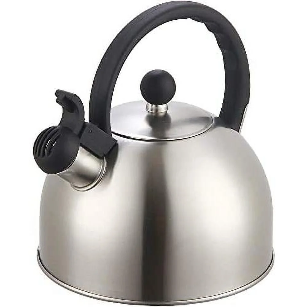 2 Liter Stainless Steel Whistling Tea Kettle - Modern Stainless Steel Whistling Tea For Stovetop With Cool Grip Ergonomic Handle (2L Silver)