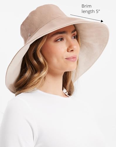Solbari Women’s Ultra-Wide Cotton Linen Sun Hat UPF 50+, Packable, Adjustable with Ponytail Hole for Travel, Beach & Outdoors
