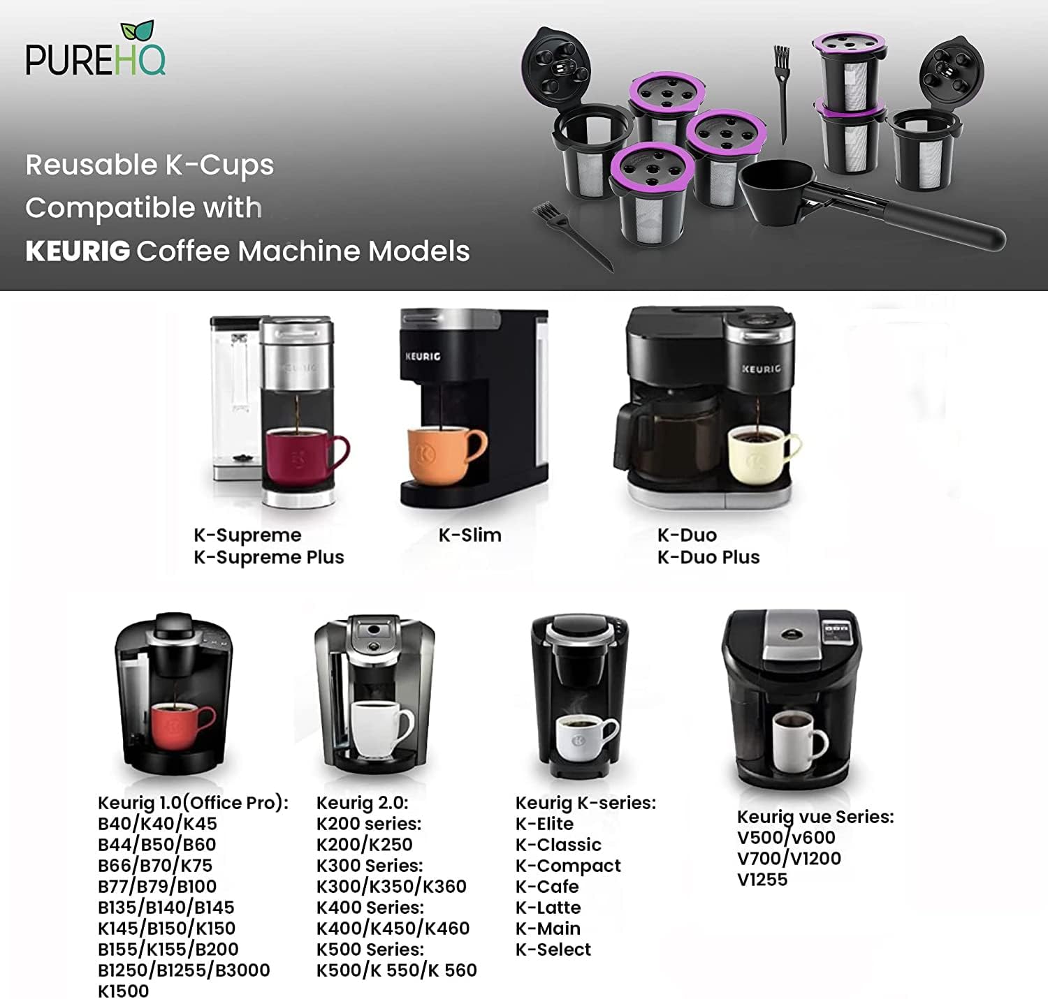 4 Reusable K Cups for Keurig Supreme, K Supreme Plus, K Slim, Keurig Classic by PureHQ - Refillable Kcup for Keurig Supreme Coffee Maker - MultiStream Coffee Pods Filter