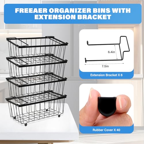 Freezer Organizer Bins,6 Pack Stackable Chest Freezer Organizer Bins,for 7 Cu.FT Deep Freezer Kitchen Counter Organizer with 4 Extendable Handles Freezer Storage Baskets with Handles for Laundry